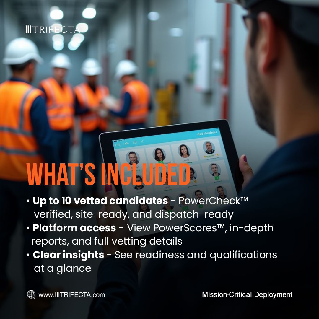 TRIFECTAjobs's tweet image. Bad hires break projects.
PowerCheck™ prevents them.

Vetted. Verified. Proven.

⚡ Mission-Critical Deployment by TRIFECTA™
#PowerCheck #MissionCritical #Electricians #Energy #Utilities