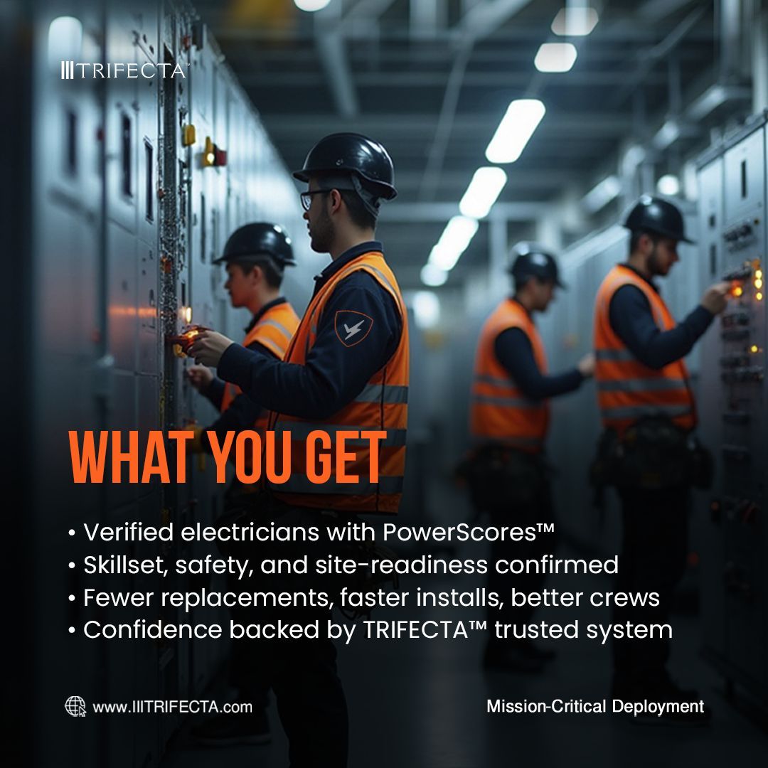 TRIFECTAjobs's tweet image. Bad hires break projects.
PowerCheck™ prevents them.

Vetted. Verified. Proven.

⚡ Mission-Critical Deployment by TRIFECTA™
#PowerCheck #MissionCritical #Electricians #Energy #Utilities