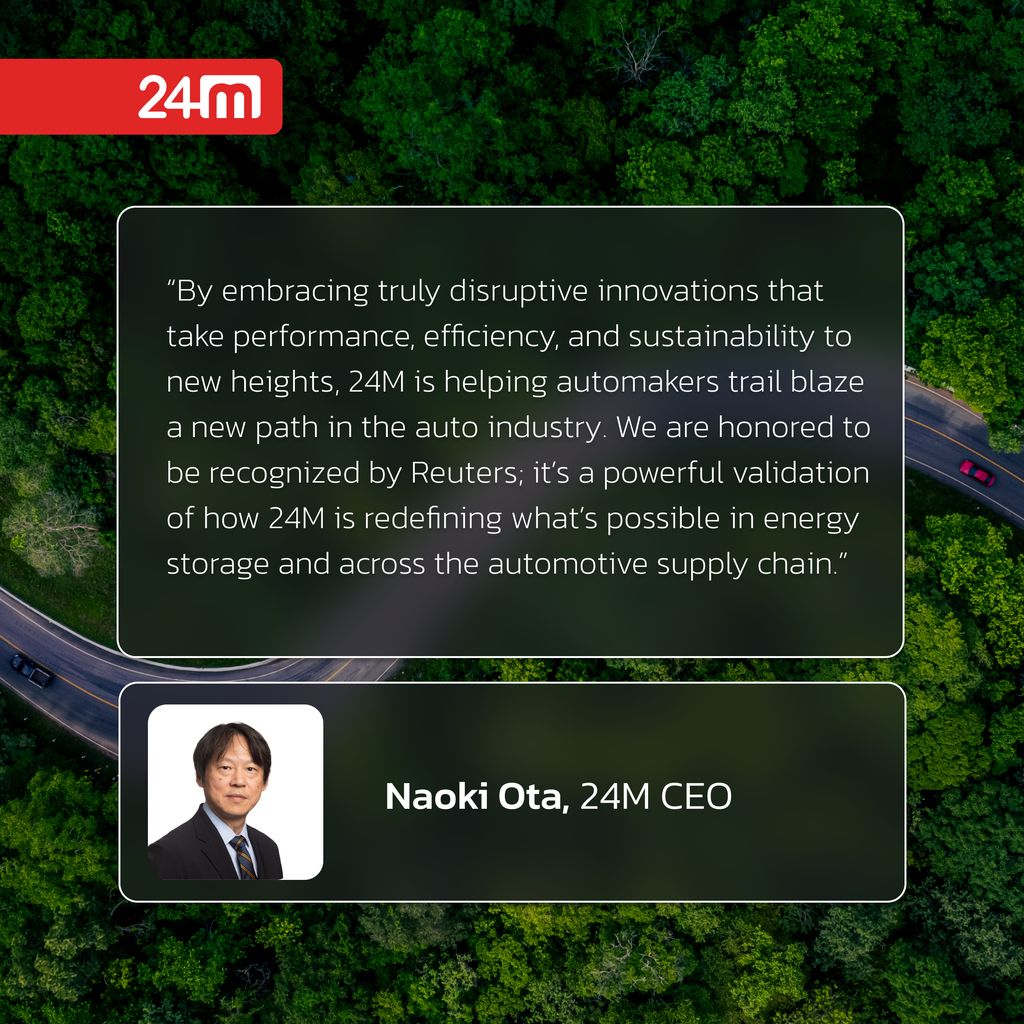 24M_Tech's tweet image. 24M is proud to be recognized by the Reuters Events team for our EV innovations at this year&apos;s Automotive D.R.I.V.E. Honours. 

See the full details: buff.ly/B1wyED6