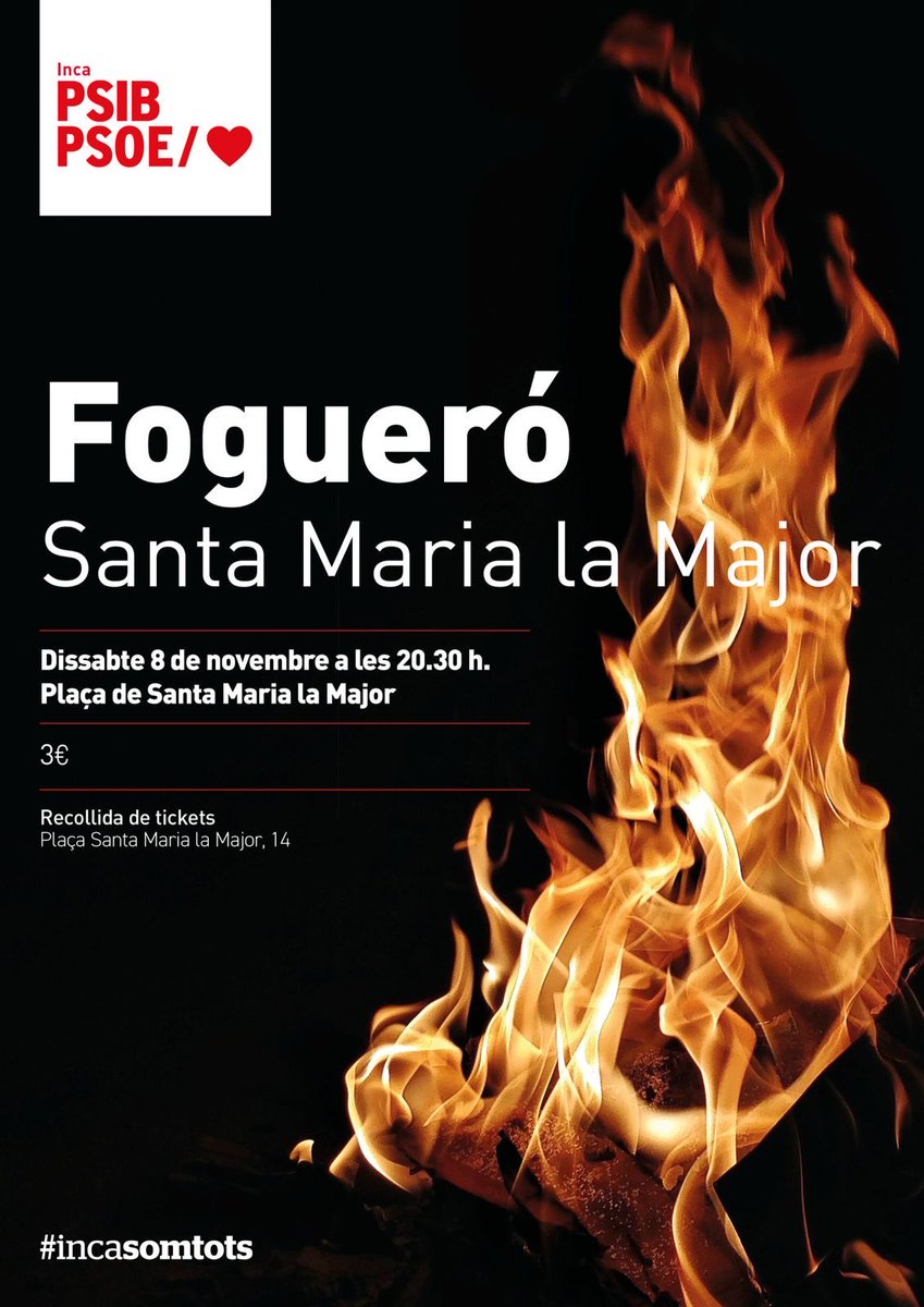 🔥Eii! El dissabte 8 de novembre vine a gaudir del del tradicional Fogueró de Santa Maria la Major!

📅 8 de novembre

⏰ 20.30h 

📍Santa Maria la Major

🎫 Tiquets 3€

#IncaSomTots