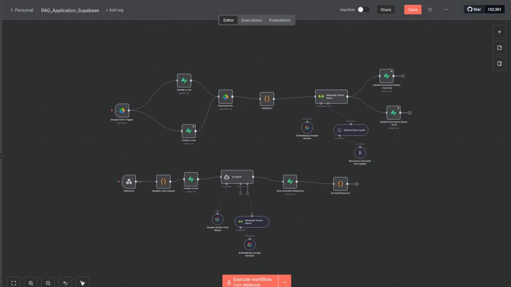 VexaAISolutions's tweet image. I built an end-to-end RAG application using Supabase (backend) and Streamlit (frontend).

Just upload your documents to Google Drive and start interacting with them like chat! 

Comment “Interested” if you want the workflow.