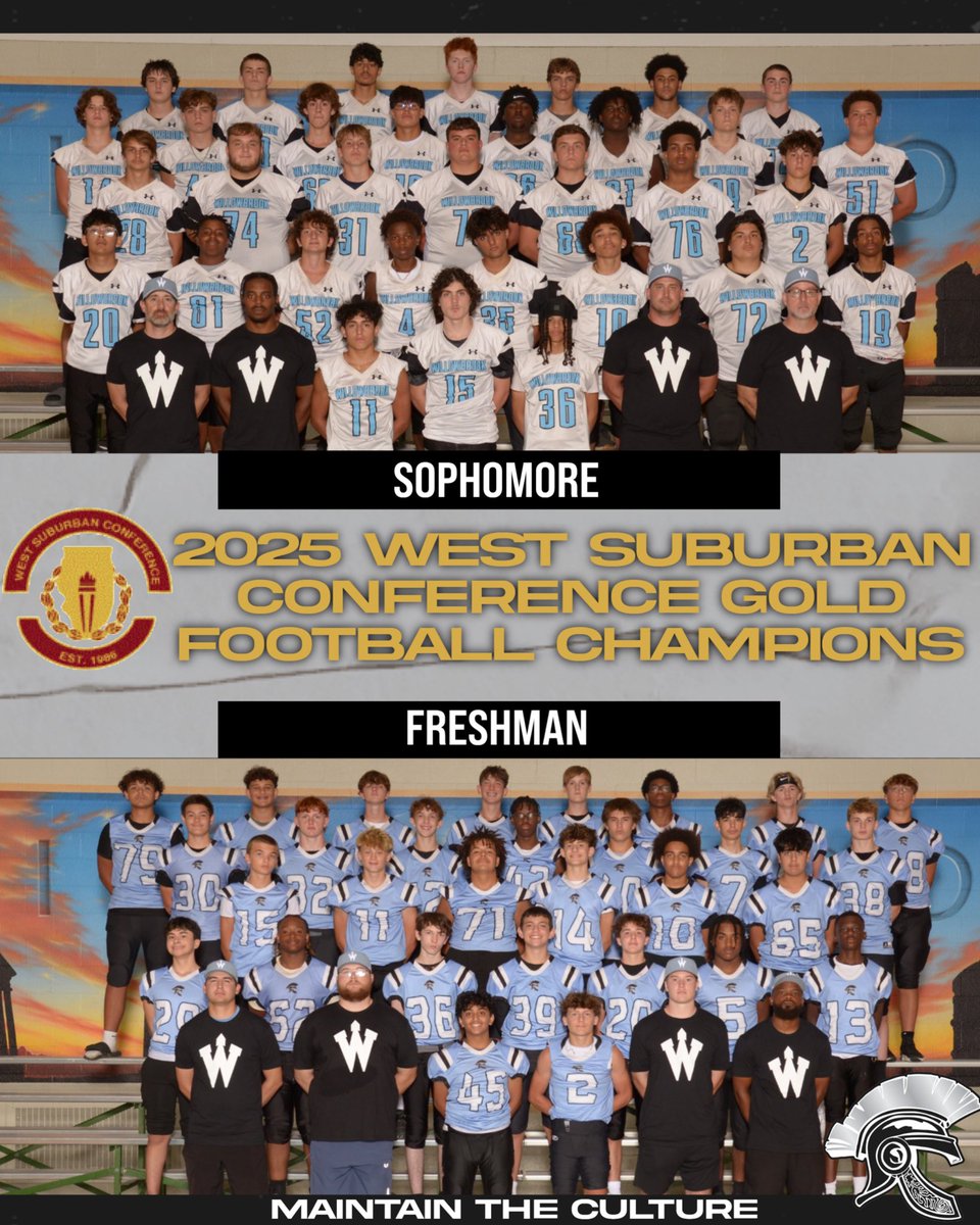 Congratulations to our Sophomore and Freshman Football teams for securing their respective West Suburban Conference Gold Championships this past weekend! #MtC #DubsUp <a href="/WbFootball/">Willowbrook Football</a> <a href="/WillowbrookHS1/">Willowbrook HS</a> <a href="/dkrausewb/">Dan Krause</a>