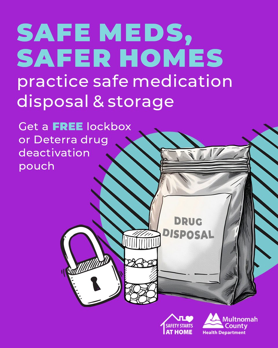 💊Most people who misuse medications get them from a friend or family member’s medicine cabinet. Order a FREE lockbox for storing your medications or a Deterra drug deactivation pouch to safely get rid of old or unused medications, learn more at link.multco.us/safe-meds.