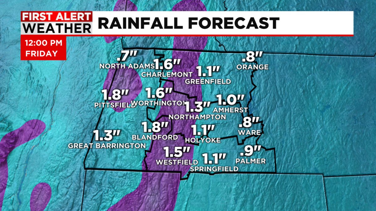 THURSDAY: Light showers in the morning, then the steadier and heavier rain gets going between 2-6pm, lasting through the rest of the evening and overnight. 

Rain should come to an end by sunrise Fri. 

Winds may gust between 20-40 mph at times Thu through Sat.