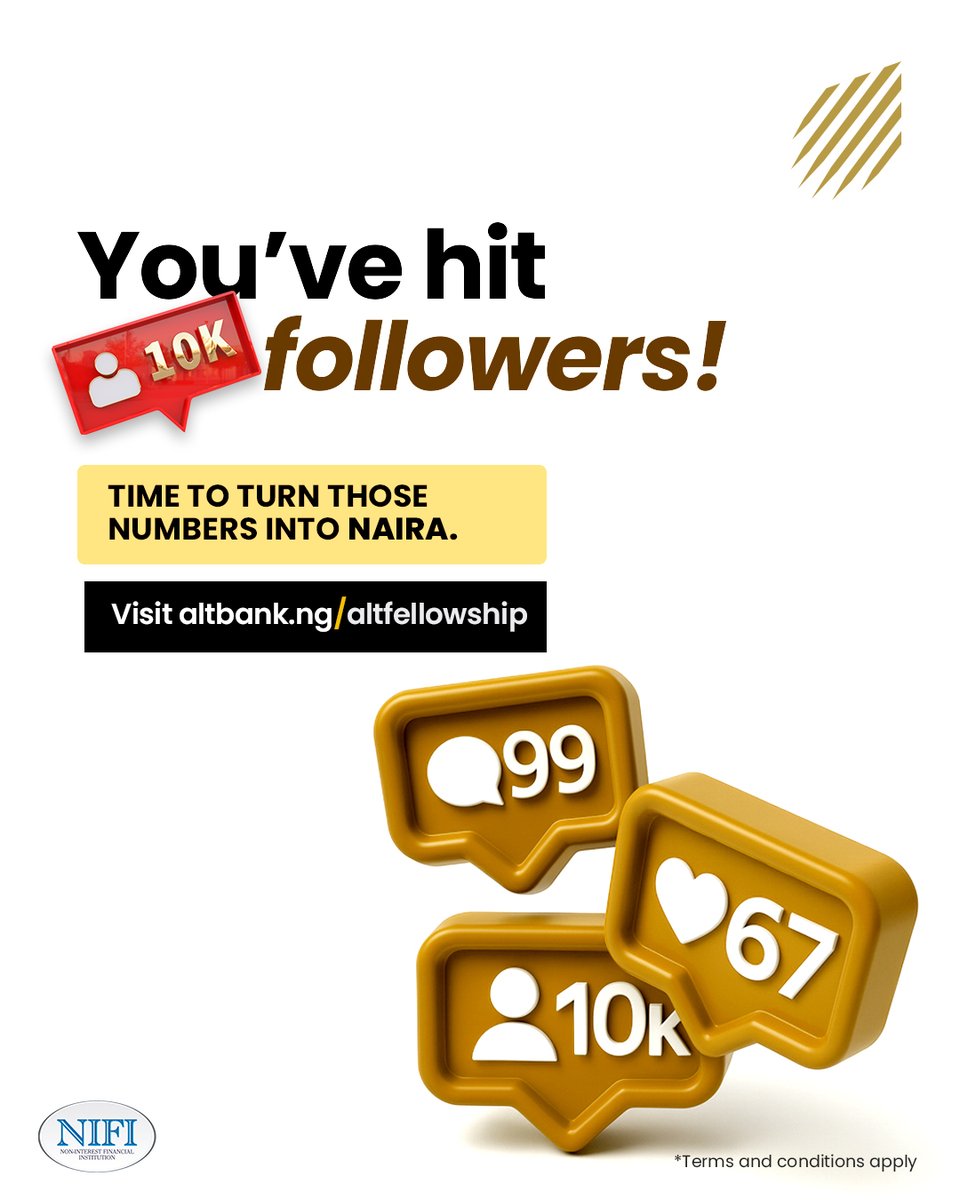 AltBankNg's tweet photo. 10K followers? Beautiful.

Now let’s make your wallet match your engagement. 😉

Tap in: https://t.co/jJFncC8d2t

#AltFellowship #MakeThatMove #AltBank https://t.co/WSntGbJoUz