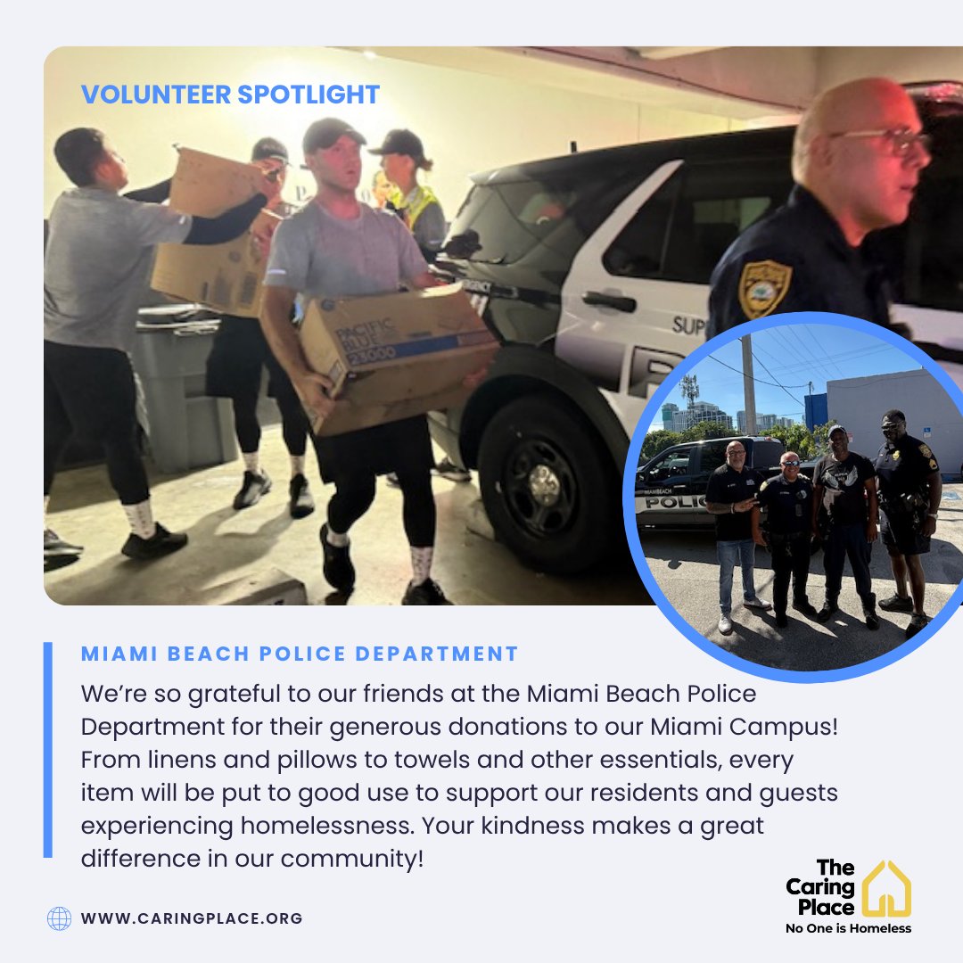 We’re so grateful to our friends at the Miami Beach Police Department for their generous donations to our Miami Campus! From linens and pillows to towels and other essentials, every item will be put to good use to support our residents and guests experiencing homelessness.