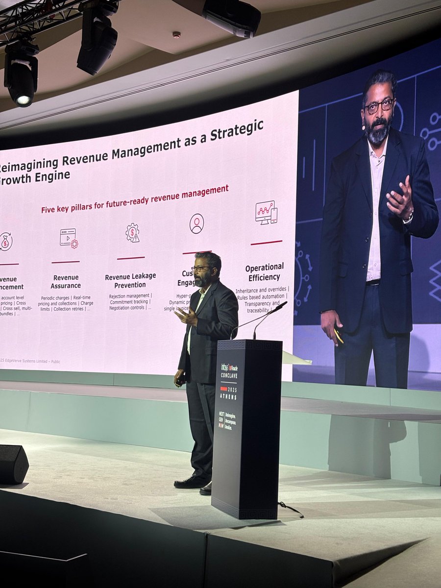 Finacle's tweet image. At #FinacleConclave, Daniel Mayo of @Celent and Abhaya Kumar KR of @Finacle shared how the Finacle Revenue Management Hub helps banks design dynamic pricing, automate billing, and launch with agility - turning revenue management into a growth engine.

#Revenuemanagement
