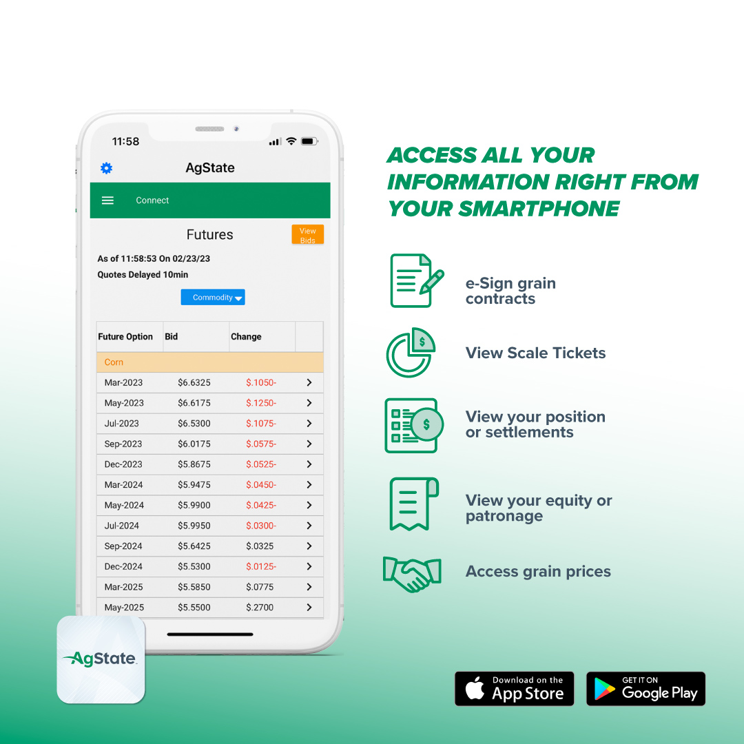 The AgState Connect app is the easiest way to access all your needs! Download it today!