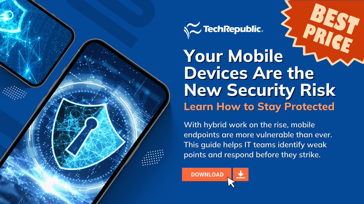 TechRepublic's tweet image. Mobile devices are now the easiest way into your organization. 📱🔓

Learn how IT leaders can defend against mobile threats, from phishing to ransomware.

📘 Explore the guide: 
techrepublic.com/resource-libra…

#Cybersecurity #MobileSecurity #Infosec