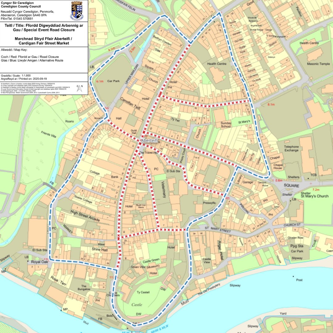 CSCeredigion's tweet image. 🚧Bydd ffyrdd ar gau dros dro rhwng 06:00-00:00 ar y 10-11/11/2025 ar gyfer Marchnad Stryd Ffair Aberteifi.

Gweler y map ar y llun nesaf am fanylion llawn 👉