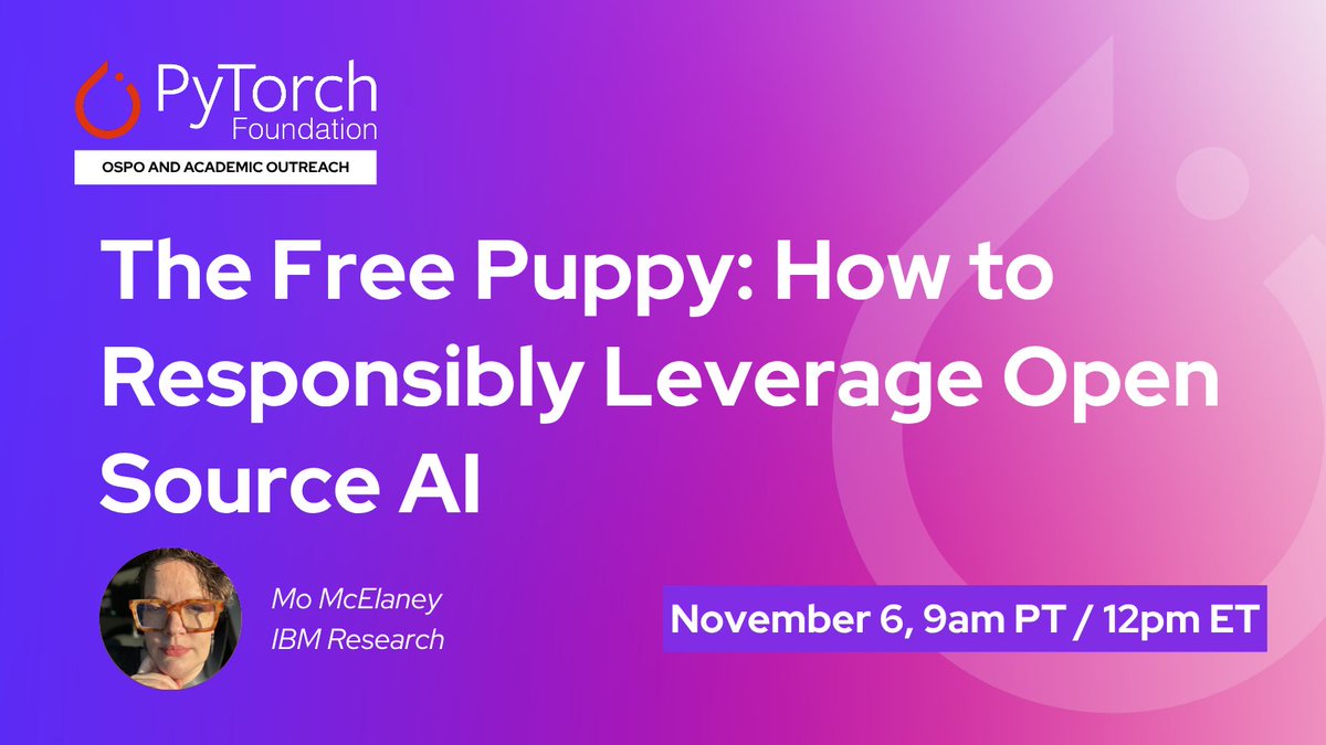 PyTorch's tweet image. As #OpenSourceAI adoption accelerates, clarity around what “open” truly means is critical. Mo McElaney, Open Source Developer Programs Lead at IBM Research, will explore how to evaluate licensing, transparency, and community health for responsible AI adoption.
🔗…