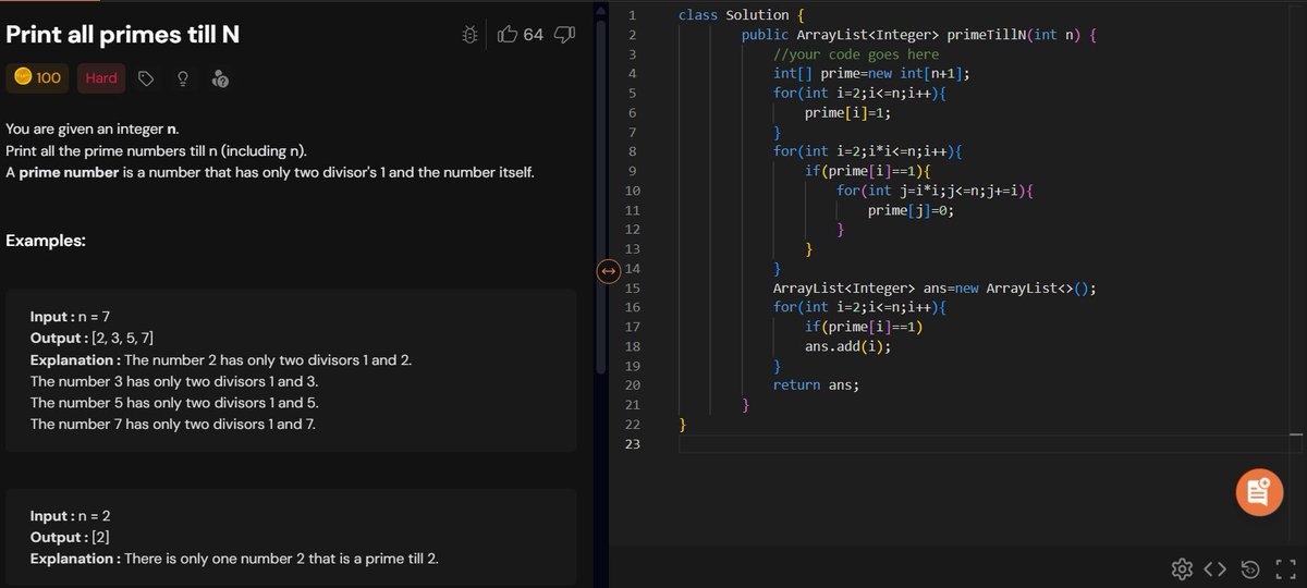 rajeshboya89's tweet image. Day 17 – #TUFWinterArc ❄️

Implemented Sieve of Eratosthenes 🔢
Efficient way to print all primes up to N using precomputation! 

#TakeUForward #TUF #DSA #Algorithms #Coding