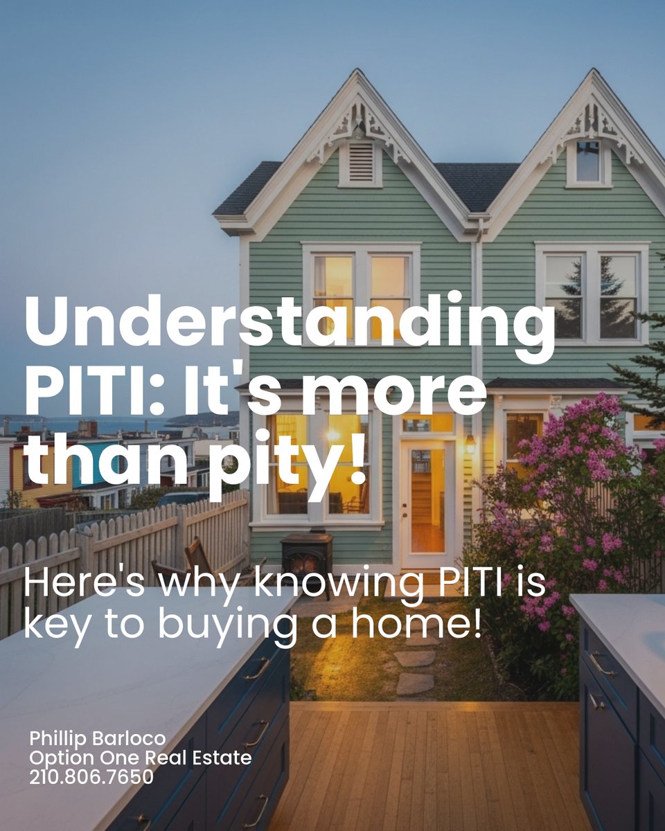 PBarloco's tweet photo. PITI: Not just a PIT(y)! 😅 It's your full monthly home cost: Principal, Interest, Taxes, Insurance. Recognize the power of each:  
🏠Principal lowers debt  
💸Interest costs money  
🏡Taxes support community  
🛡️Insurance protects you  

🔍Master PITI to budget confidently! https://t.co/ar5tvAlGAM