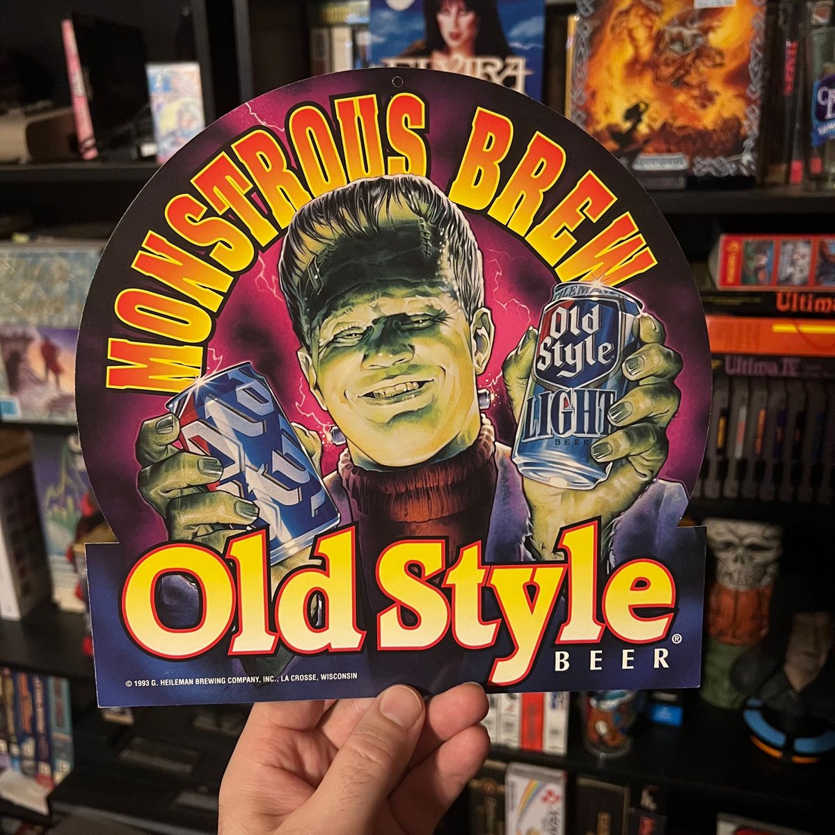 Not all Halloween beer ads in the '90s came from the Big Three national brands. Here’s a 1993 Old Style “Monstrous Brew” promo, complete with a turtleneck-wearing Frankenstein.