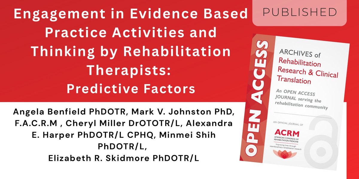 ArchivesPMR's tweet image. New research sheds light on what drives rehabilitation therapists to regularly engage with evidence-based practices (EBP).
#RehabResearch #EvidenceBasedPractice #ImplementationScience #ClinicalReasoning #Rehabilitation #ACRM2025 #OpenAccess
sciencedirect.com/science/articl…