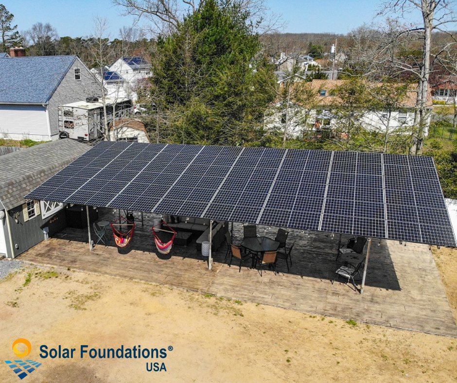 Our ground mounts can also be used for solar pavilions! They are perfect for saving energy AND providing storage. Take a look at this rather sizeable one.