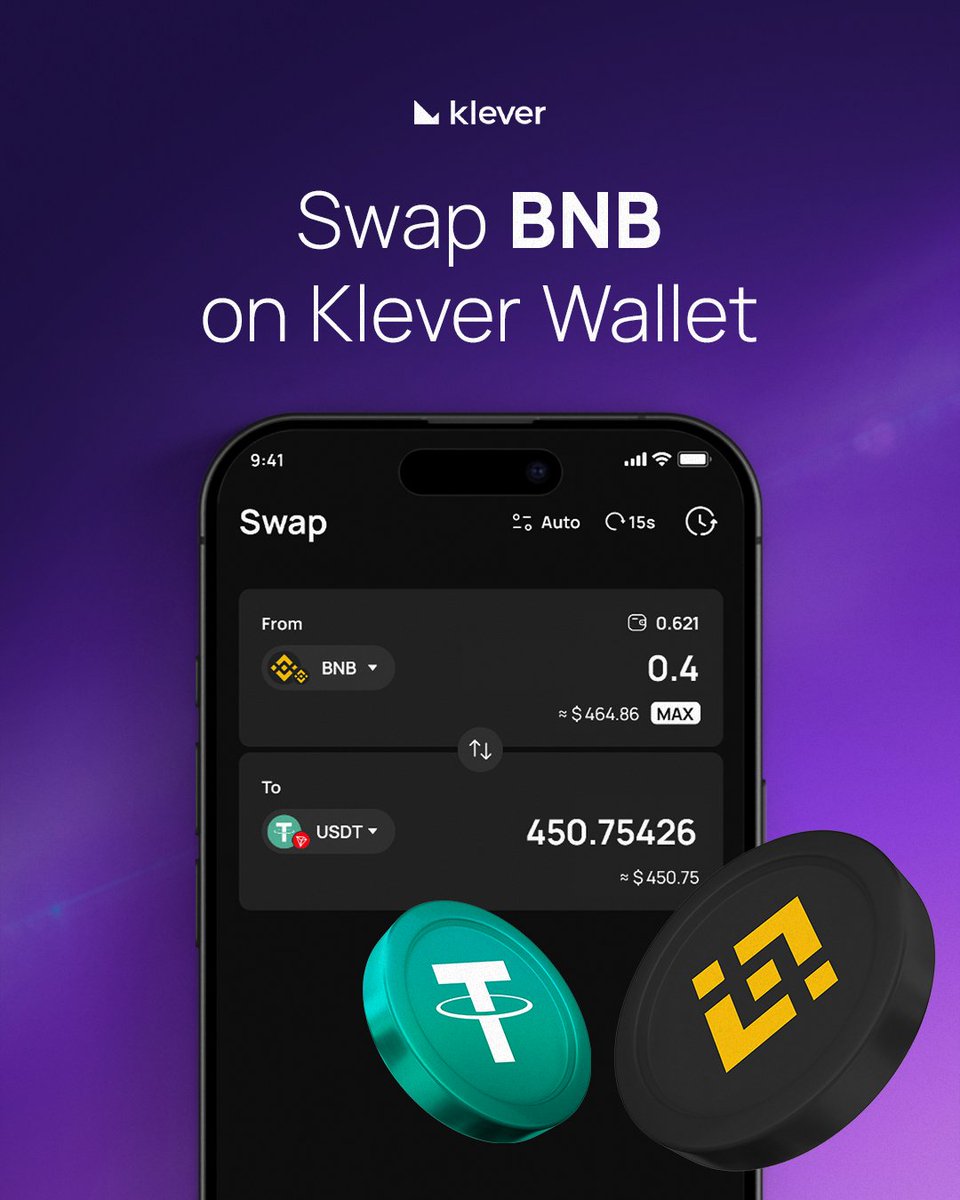klever_io's tweet photo. Your $BNB, your control. Swap seamlessly in Klever Wallet. 🔥 https://t.co/SdWadzxQVO
