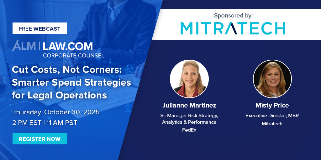 𝗖𝘂𝘁 𝗖𝗼𝘀𝘁𝘀, 𝗡𝗼𝘁 𝗖𝗼𝗿𝗻𝗲𝗿𝘀: 𝗦𝗺𝗮𝗿𝘁𝗲𝗿 𝗦𝗽𝗲𝗻𝗱 𝗦𝘁𝗿𝗮𝘁𝗲𝗴𝗶𝗲𝘀 𝗳𝗼𝗿 𝗟𝗲𝗴𝗮𝗹 𝗢𝗽𝗲𝗿𝗮𝘁𝗶𝗼𝗻𝘀

Reimagine legal spend: cut costs, boost efficiency &amp; future-proof ops.
law.com/2025/09/26/cut…