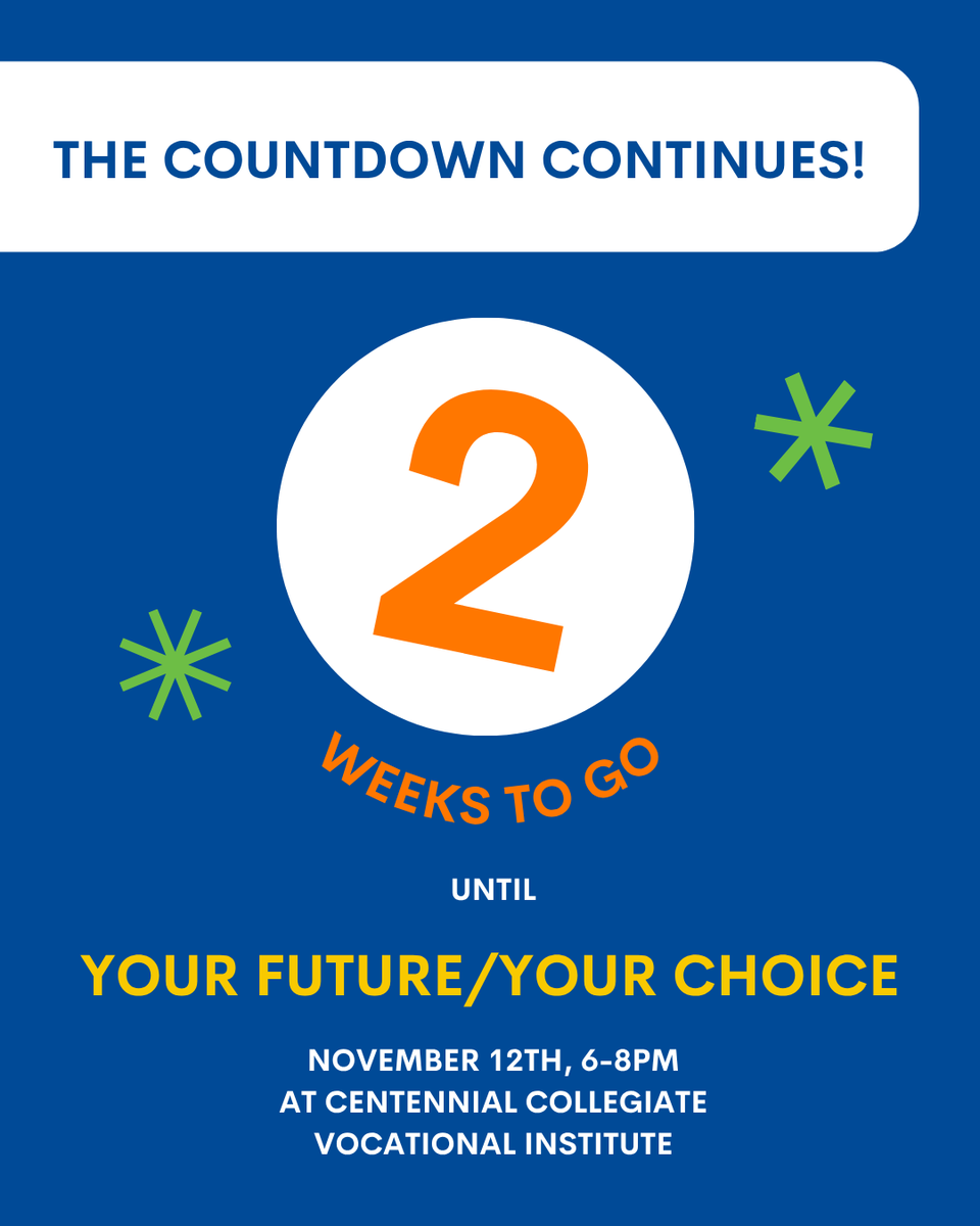 The countdown continues – just 2 weeks to go until our annual #YourFutureYourChoice career, education, and community resource fair!⚡