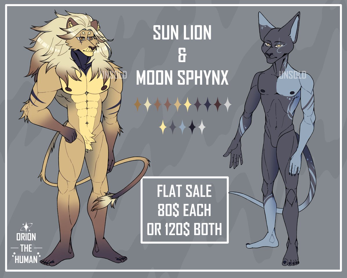 ☀️Sun Lion &amp; Moon Sphynx🌙
Flat Sale
80$ each or 120$ both!!
DM me if interested!!