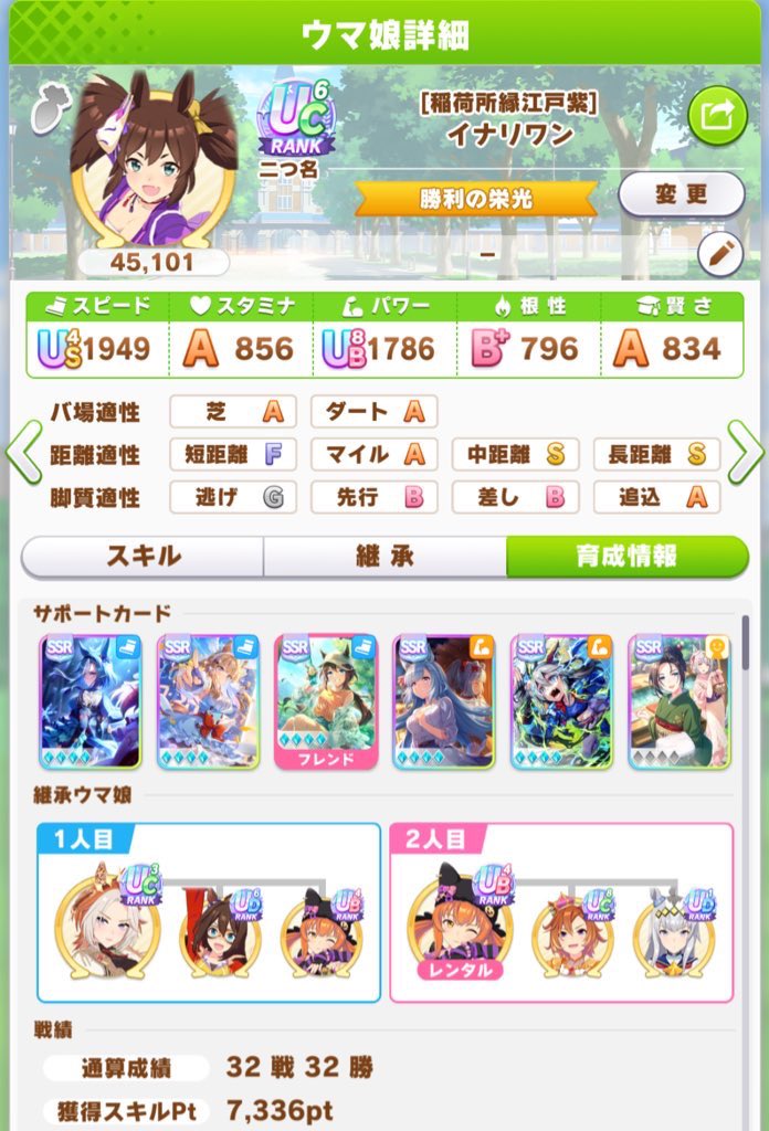 ウマ娘新シナリオオート因子周回！
スキルポイント7000↑安定して取れててていい感じ😊