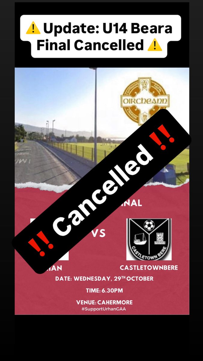 ⚠️ Update: U14 Beara Final Cancelled ⚠️