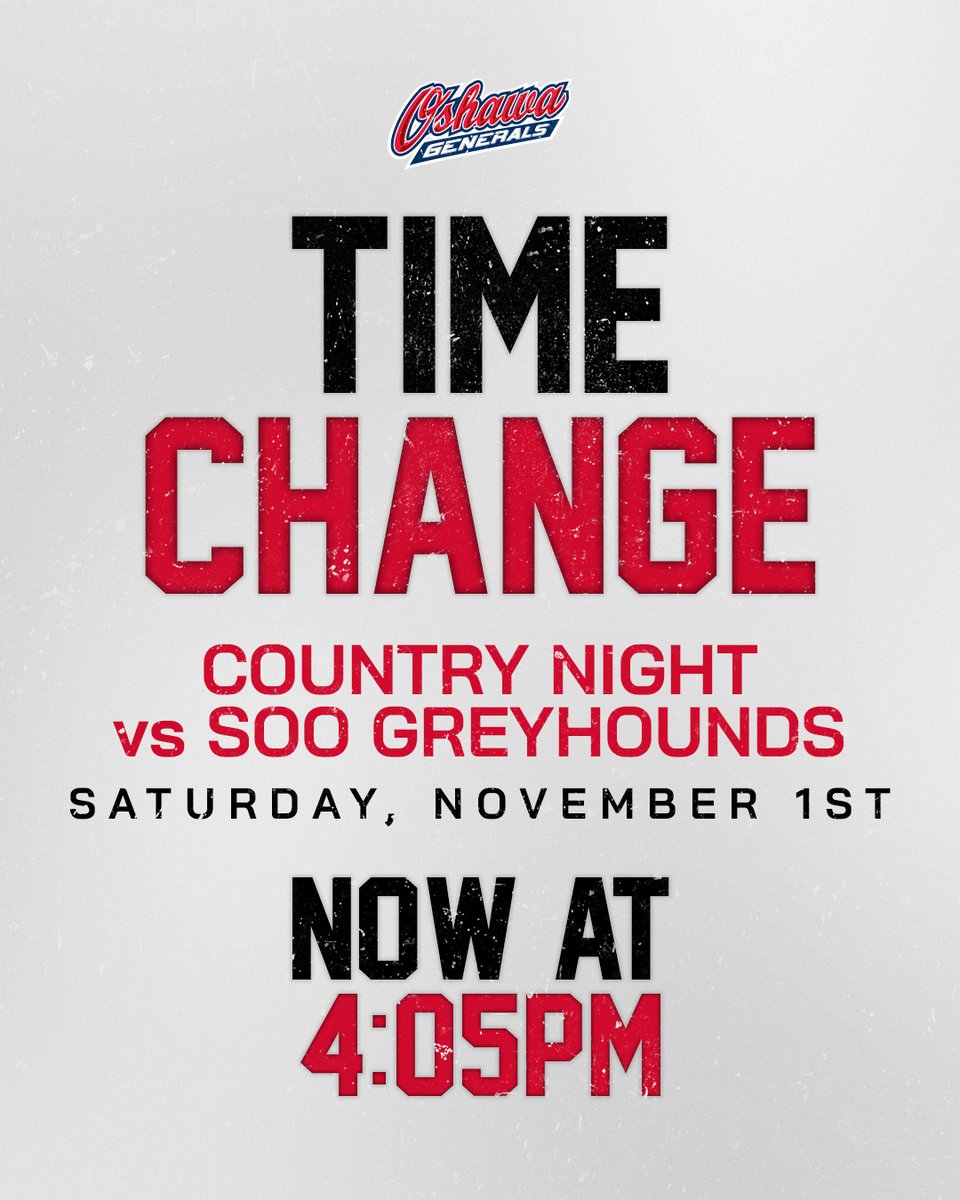 GensNation, please note that our game on Saturday, November 1st against the Soo Greyhounds has been moved to a 4:05 PM start time. Gates will now open at 3:05 PM.

🎟️Tickets | ow.ly/sQSG50XjQrx

#GensNation