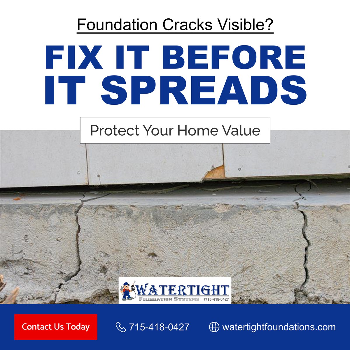 WatertightSystm's tweet image. Foundation Cracks Are a Serious Warning!

We provide expert concrete crack repair that strengthens stability, prevents moisture issues, and protects your home for years to come.

📞 715-418-0427 | 🌐 watertightfoundations.com

#FoundationRepair #ConcreteCrackRepair