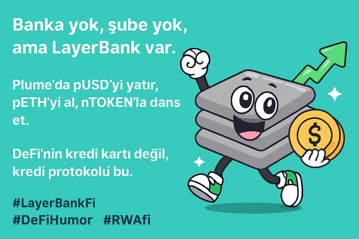 UVarolhan's tweet image. Banka yok, şube yok, ama LayerBank var.
Plume&apos;da pUSD&apos;yi yatır, pETH&apos;yi al, nTOKEN&apos;la dans et.
DeFi&apos;nin kredi kartı değil, kredi protokolü bu.
#LayerBankFi #DeFiHumor #RWAfi @LayerBankFi
