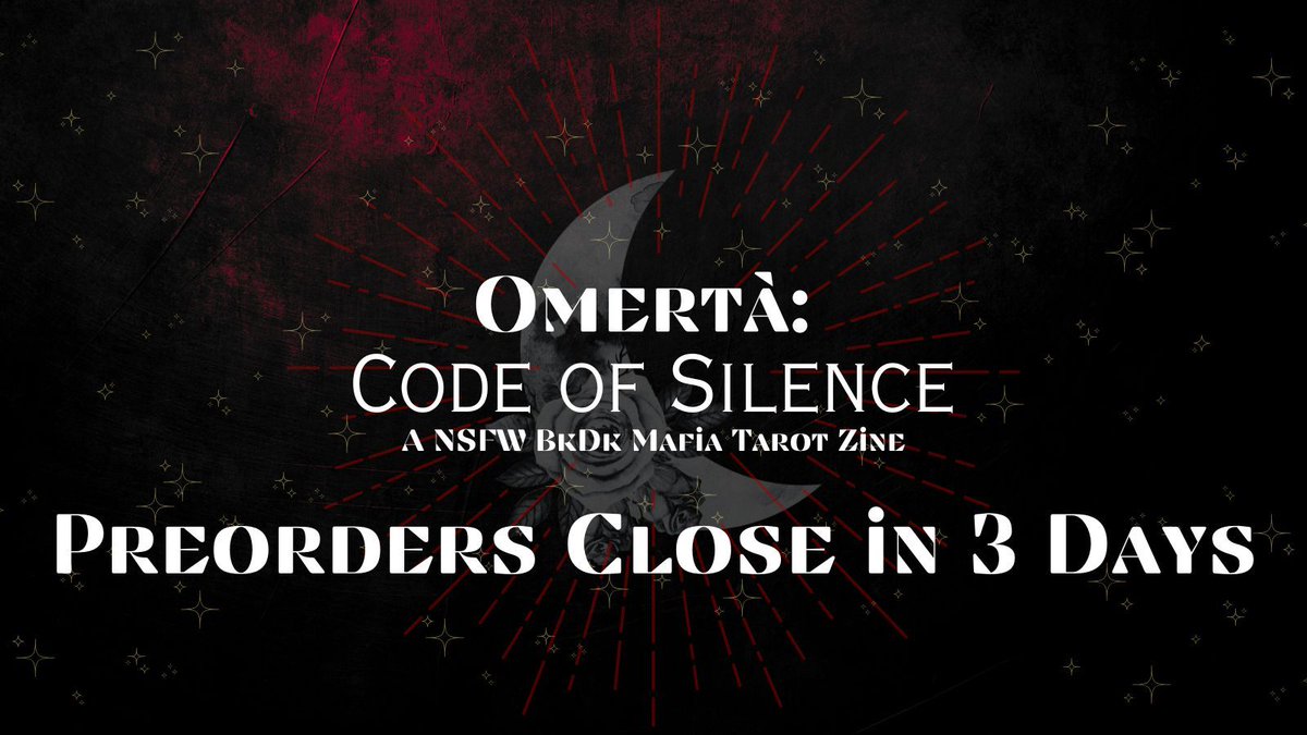 ♥️ PREORDERS - 3 DAYS LEFT ♥️

As all good things must come to an end, Omertà: A NSFW BKDK Mafia Tarot Zine reminds you that only two weeks remain for POs!

We are 13 orders away from unlocking the rotating standee (SG3)!

🛒: omertamafiabkdk.bigcartel.com