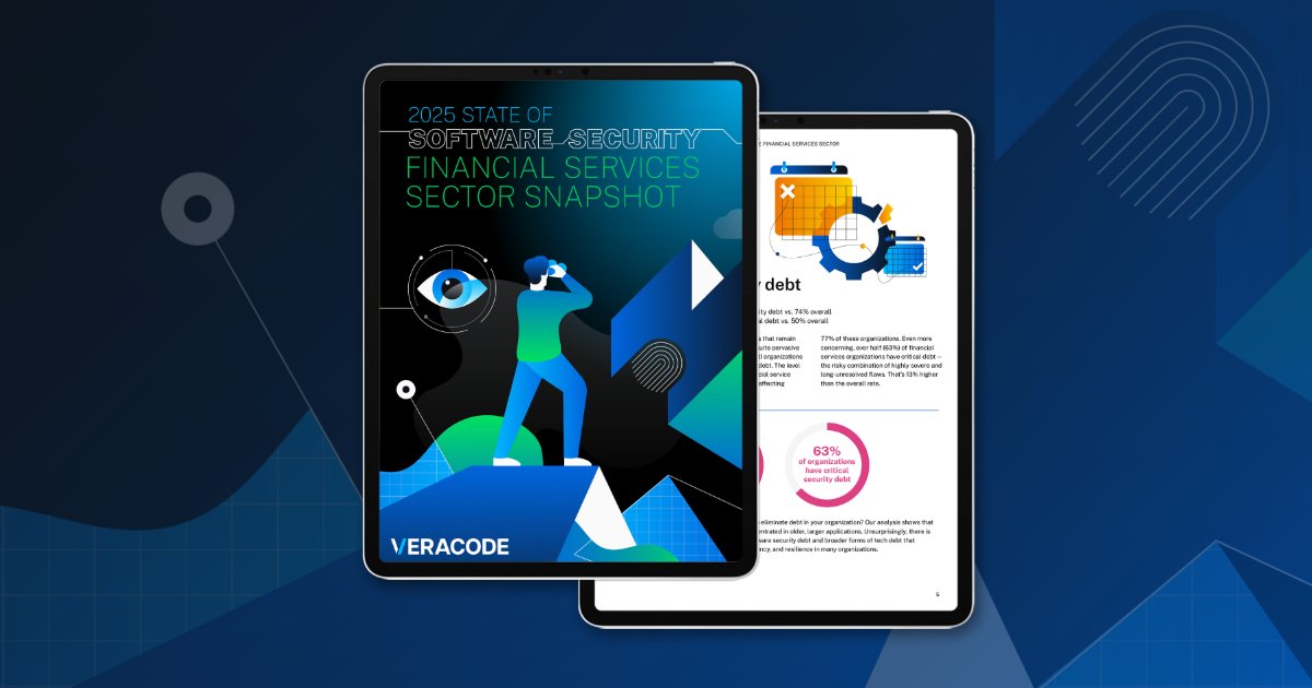 Veracode's tweet image. Data from thousands of apps shows 63% of financial services firms have critical security debt—13% higher than other industries. 

The average time to fix flaws is 276 days.

See how your AppSec program compares. Download the 2025 SOSS report for BFSI  veracode.com/resources/anal…...
