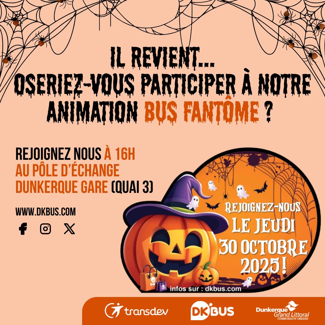 DKBUS's tweet image. Oseriez-vous participer à notre animation bus fantôme ? 👻
🕷️Venez découvrir le bus Halloween pour vivre des frayeurs, des sensations fortes et des bonbons garantis : dkbus.com/article.php?id…
