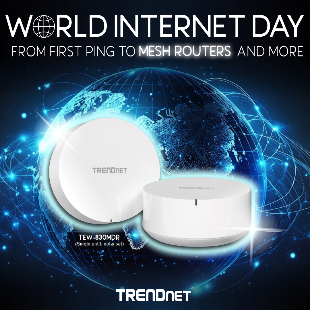 TRENDnet's tweet image. Celebrate #WoldInternetDay! Stay connected with our TEW-830MDR Mesh Routers for a whole-home, reliable Wi-Fi connection. Add nodes for seamless coverage. #ConnectivityMatters #NetworkingSolutions trendnet.com/products/produ…
