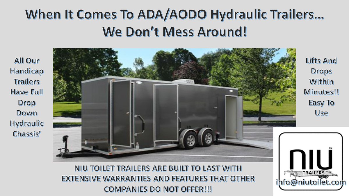 Niu Toilet trailers are designed with all customers in mind! All our #accessible #handicap #mobilewashrooms #mobiletoilets #portabletoilets have a full hydraulic chassis!!!! #moderndesign #functional #trailers #washrooms #publicwashrooms