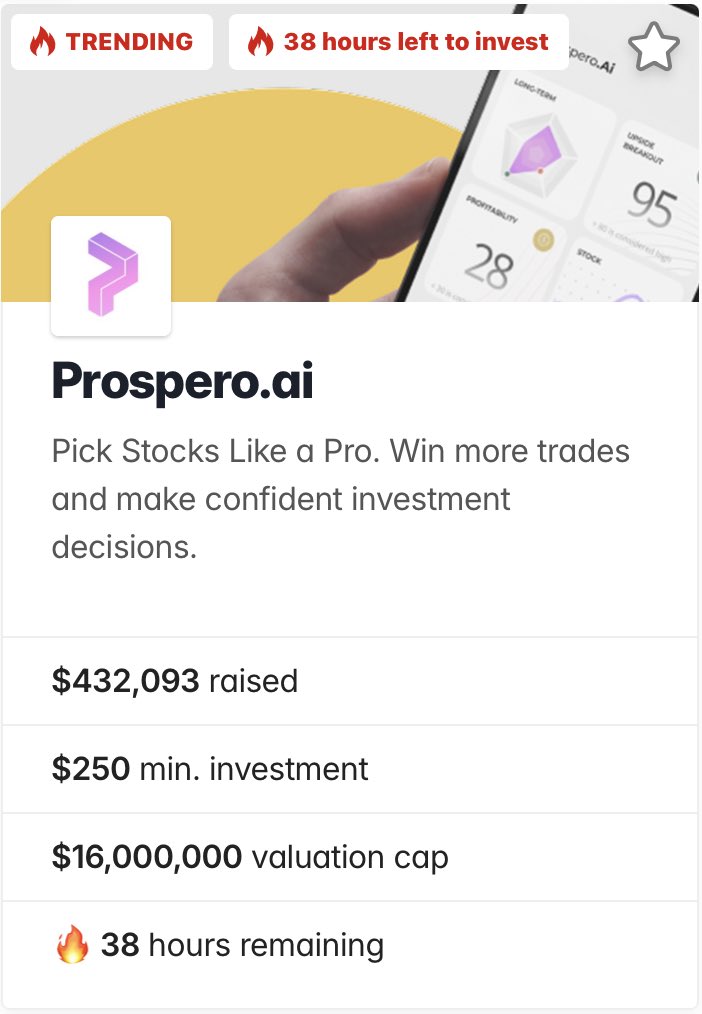prospero_ai's tweet image. 🚨 The Prospero Crowdfund Campaign is now trending on @joinrepublic 

We’ve crossed $430k raised from 425 investors who believe in what we’re building and there are only 38 hours left to join them! 

Don’t miss your chance to invest in Prospero.ai and help us make…