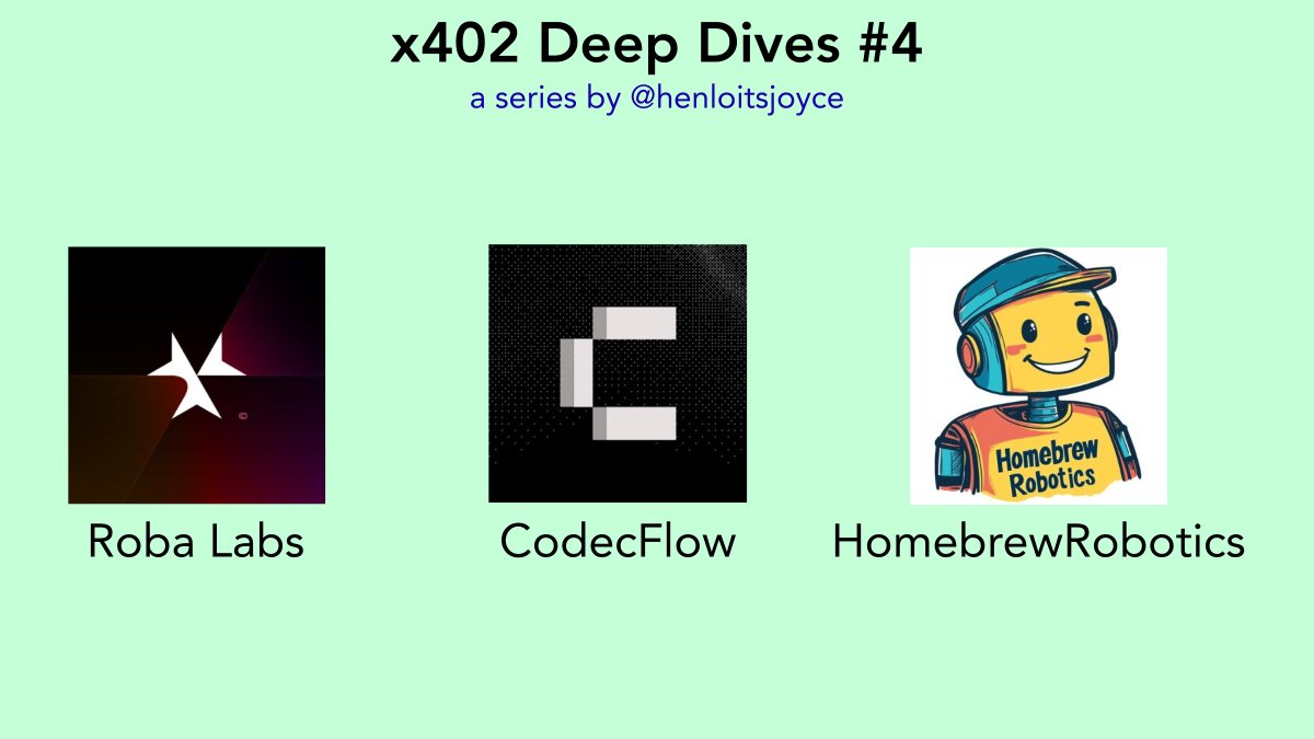 henloitsjoyce's tweet image. x402 robotics deep dive
our robot overlords are taking over. just like agents, the way robots interact with the rest of the world, especially financially, will change forever. this is still a nascent space, but here are 3 projects i've been looking into:
1. Roba Labs @RobaLabs…