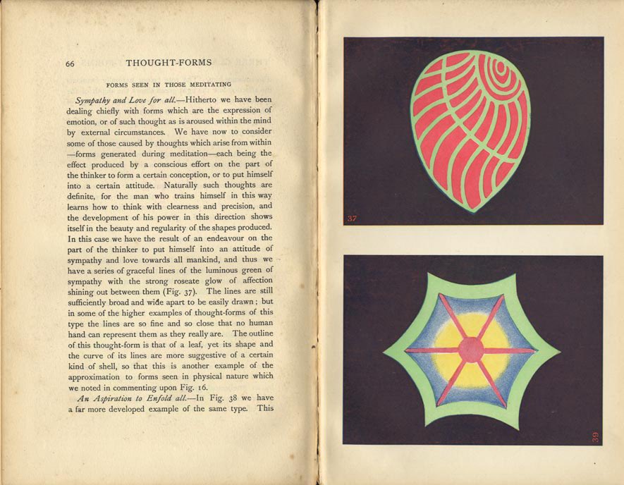 Pixel0Symphony's tweet photo. Annie Besant &amp; C.W. Leadbeater, Thought-Forms. 1905.

Printed book with color illustrations.

A strange and beautiful leap of faith that thought itself could take shape and color. One of the earliest attempts to translate inner states into pure abstraction. https://t.co/kyZw8cPsiz