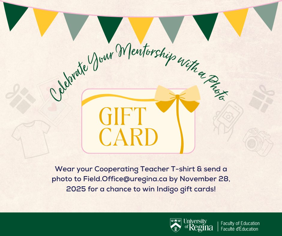 URFacofEd's tweet image. 🎉 Celebrate Your Mentorship with a Photo!
Take a photo in your Faculty of Education Cooperating Teacher T-shirt and enter our T-Shirt Photo Contest for a chance to win Indigo gift cards!❤️
#ThankYouTeachers #FutureEducators #TShirtContest