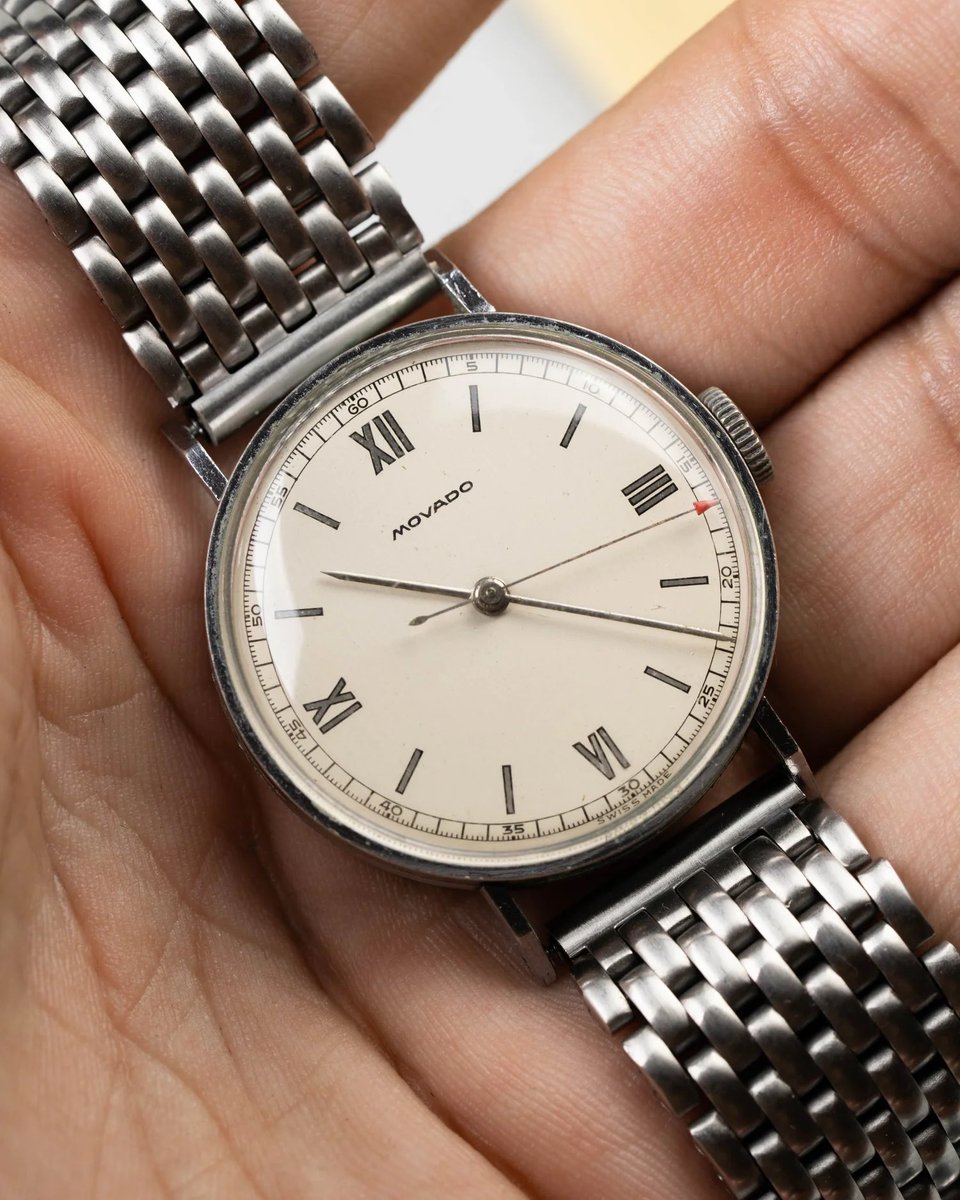 arrowsvintage's tweet photo. Available on the site is this incredibly cool flat coin case vintage Movado. Estimated to be from the 1940’s, this watch is in immaculate original condition. Vintage Movado remains one of the best values in vintage watches. https://t.co/EIcarug08v