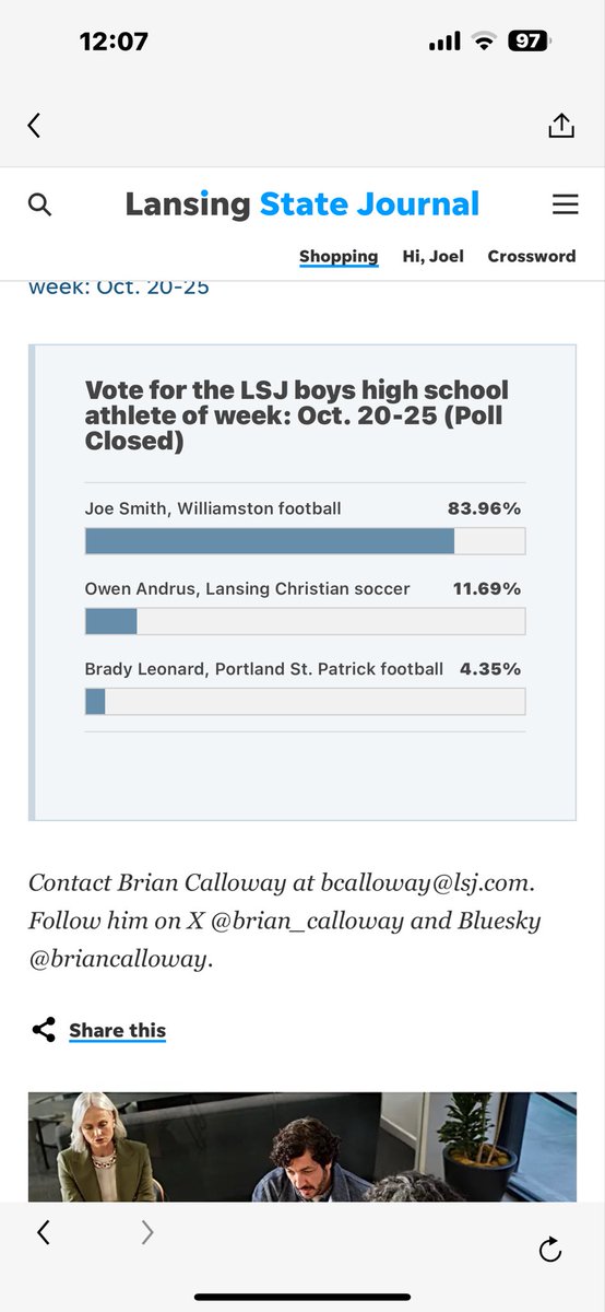 Thank you for your votes and support of Williamston RB Joe Smith, this weeks LSJ athlete of the week!
