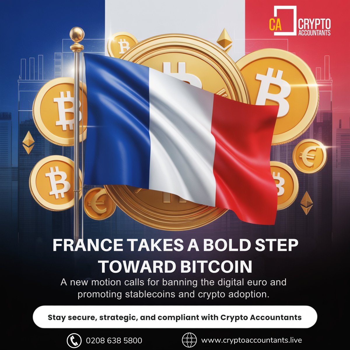 web3_accountant's tweet image. France moves to embrace Bitcoin and ban the digital euro, signalling Europe’s shift toward crypto adoption.

Stay compliant, secure &amp;amp; ahead of regulation with #CryptoAccountants.

#Bitcoin #CryptoAccounting #CryptoTax #DeFi #Web3 #FinTech