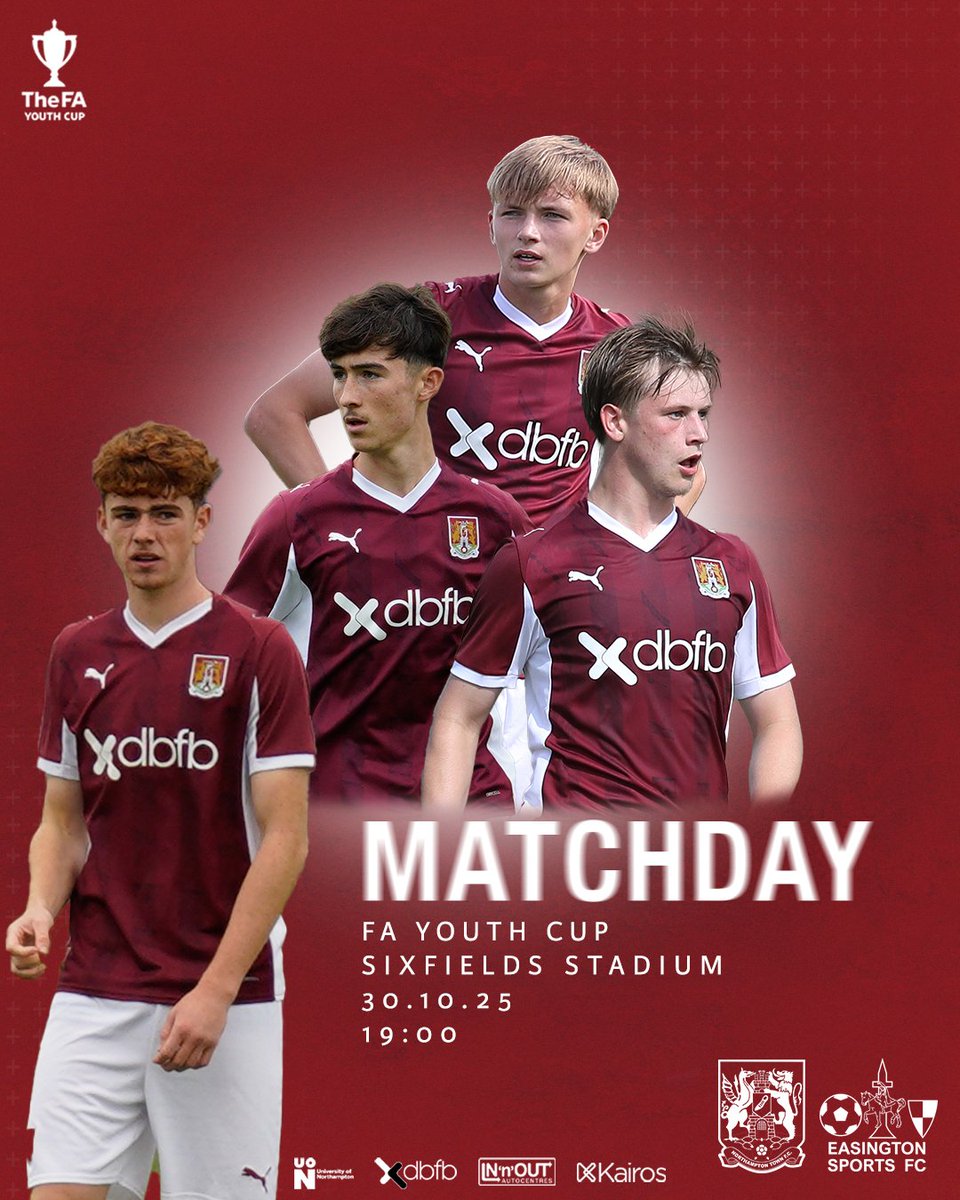 NTFC_Academy's tweet photo. 🙌 It's matchday!

We take on Easington Sports in the first round of the FA Youth Cup at Sixfields tonight! 🏆

#ShoeArmy 👞 https://t.co/W5uWCxAR0J