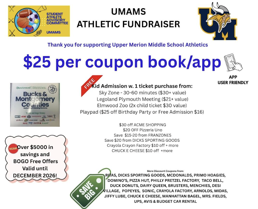 Purchase a $25 coupon book/app with over $5000 in savings to support UMAMS ATHLETICS! 
Click SELLER TO DELIVER to get your book ASAP
#vikingpride 
sapaynow.com/02932