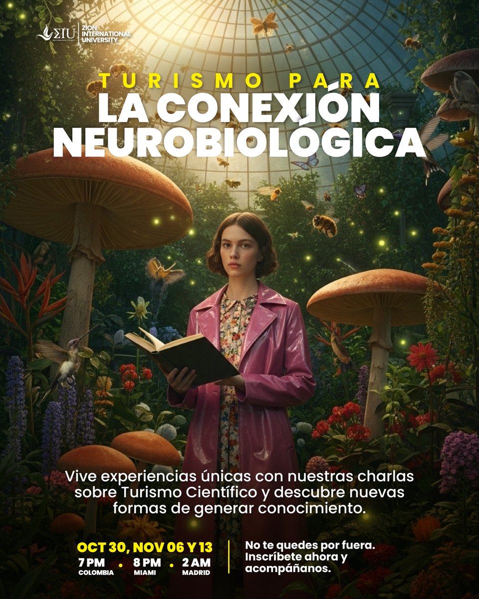 ZionTvOnline's tweet photo. 🧠✨ ¡Explora el lado más fascinante del turismo!
Descubre cómo la ciencia, la mente y la naturaleza se conectan en nuestras charlas de Turismo Científico 🌿🌎
📅 Oct 30, Nov 06 y 13
🕖 7 PM (Colombia) | 💻 Inscríbete 👉 https://t.co/vxFIzleFJT
#ZionTV https://t.co/IkSzWOiwgL