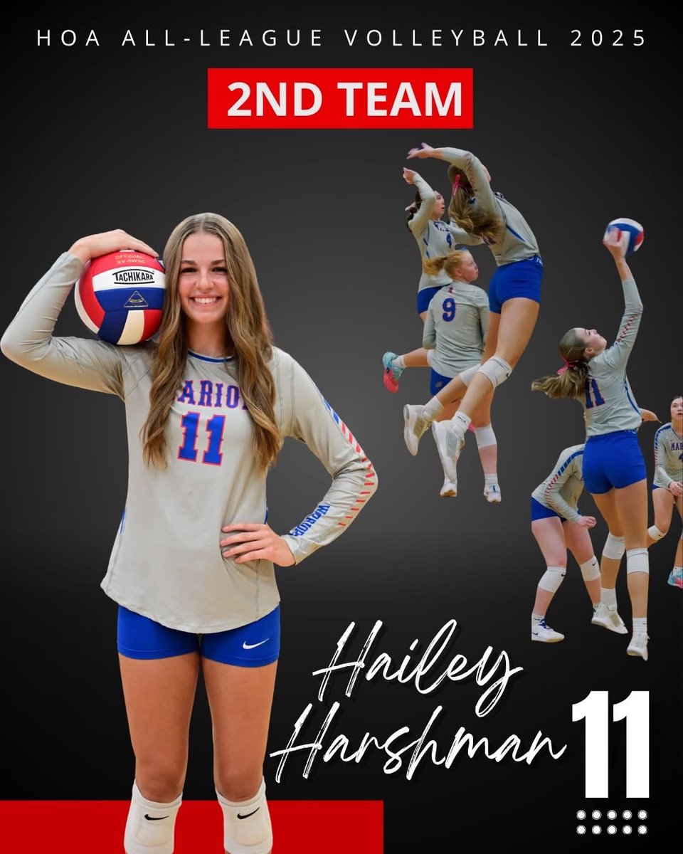 🏐 Congratulations to senior Hailey Harshman for making the 2025 Heart of America All-League 2nd team this season in Volleyball!