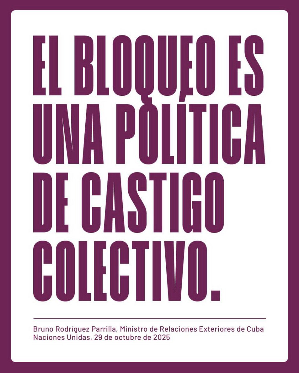 BRUNO RODRÍGUEZ
La legislación estadounidense que sostiene el #bloqueo económico a #Cuba – como la Ley Helms-Burton y la Ley Torricelli – está vigente. Documentos oficiales de EEUU, como el Memorando Presidencial n.º 5, confirman la política de «máxima presión» contra la isla.