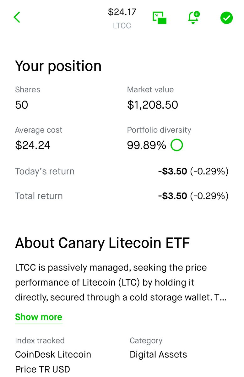It’s been a while since I used <a href="/RobinhoodApp/">Robinhood</a> , but had to support <a href="/litecoin/">Litecoin</a> and LitecoinETF . #Ltcfam #LTC