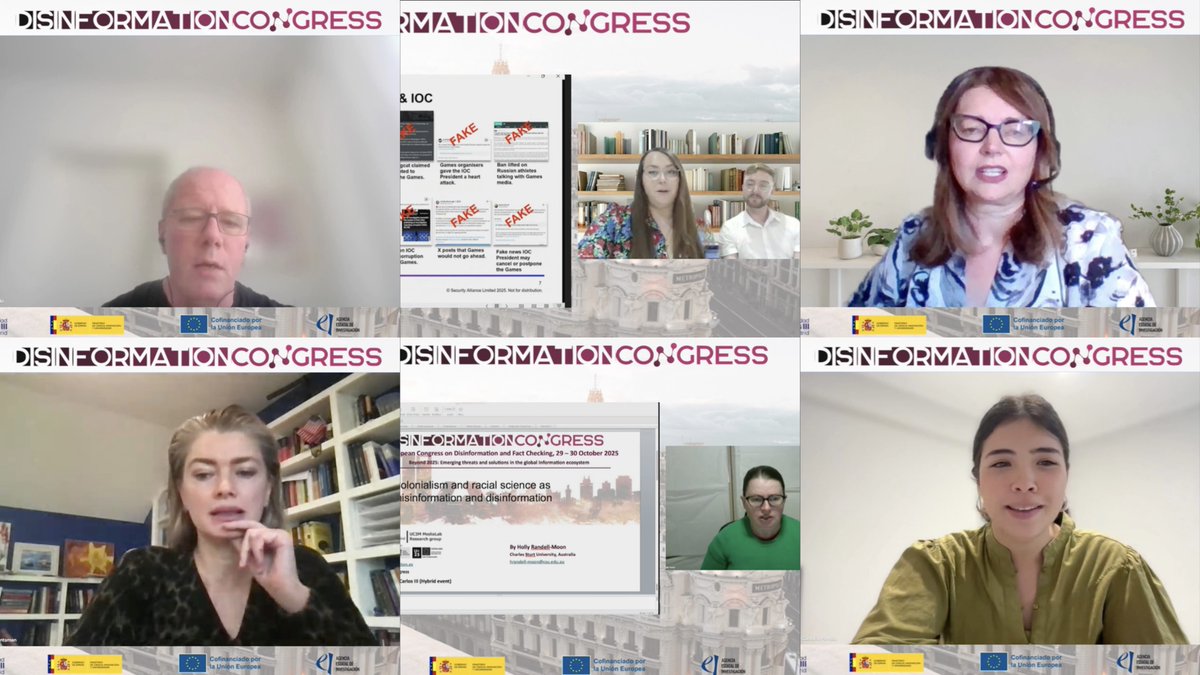 🗳️ Great session on "Politics in the Age of Disinformation: The Role of Fact-Checking" 👏
Moderated by Mariola Moreno (<a href="/uc3m/">UC3M</a>), with speakers from 🇬🇧🇦🇺🇺🇸🇭🇷🇪🇸 discussing polarization, propaganda &amp; elections.
#EUDisinfo_Congress