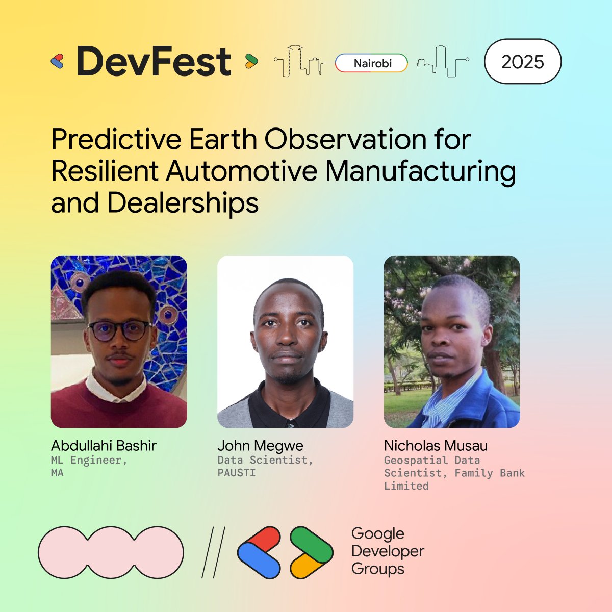 GDG_Nairobi's tweet image. 🌍🚗From space to the showroom!
@Abdullahy_B , @MegweMwang52150 &amp;amp; Nicholas Musau unpack Predictive Earth Observation for Automotive Resilience — live at #DevFestNairobi2025 🛰️🚀AI + Satellite Data = Smarter Mobility. ⚙️
#DevFest2025 #DevFestNairobi #Automotive #DevFest #AI