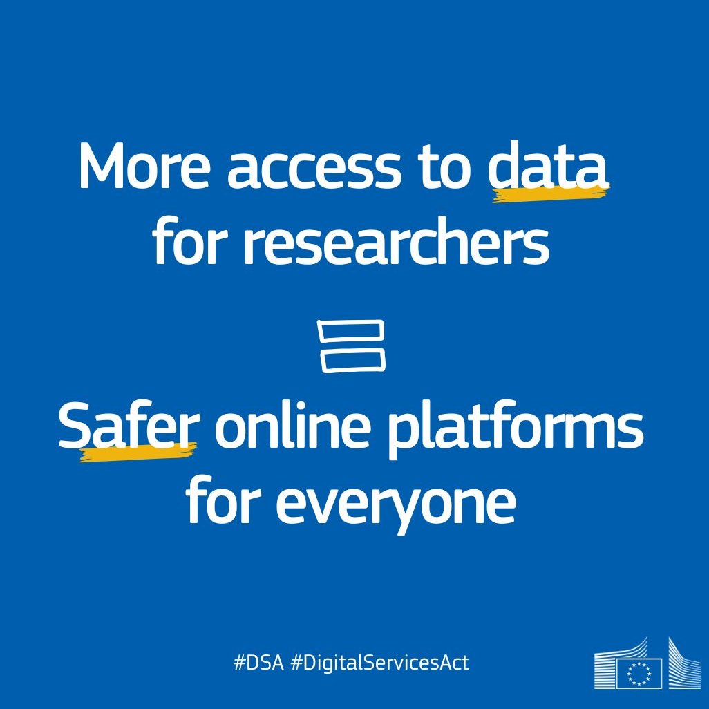 Digital Services Act: Antrag auf Zugang zu nicht-öffentlichen Plattformdaten für Forschende ab sofort möglich. Der Delegated Act on Data Access ist im Rahmen des Digital Services Act (#DSA) heute in Kraft getreten. Presseinformation des EBDS digital-strategy.ec.europa.eu/en/news/new-me… 
#KommAustria